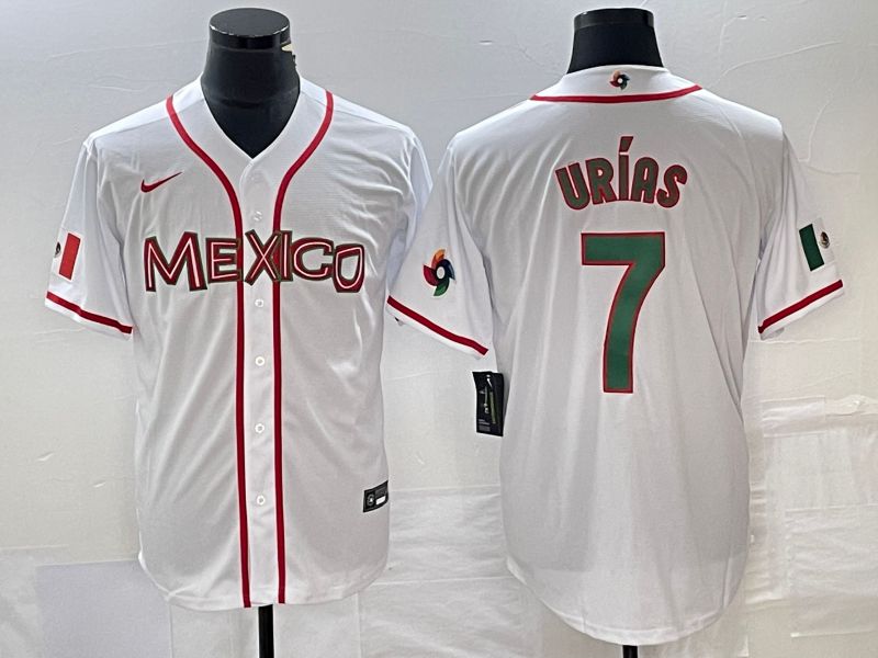 Men 2023 World Cub Mexico 7 Urias White Nike MLB Jersey46